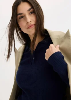 bonprix Nachhaltigere Materialien^Ripp-Strickpullover aus Viskose-Mix dunkelblau