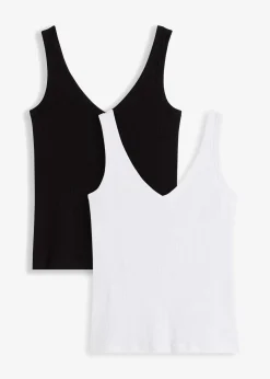 bonprix Nachhaltigere Materialien|Shirts & Tops^Ripp-Top aus reiner Bio-Baumwolle (2er Pack) weiß+schwarz