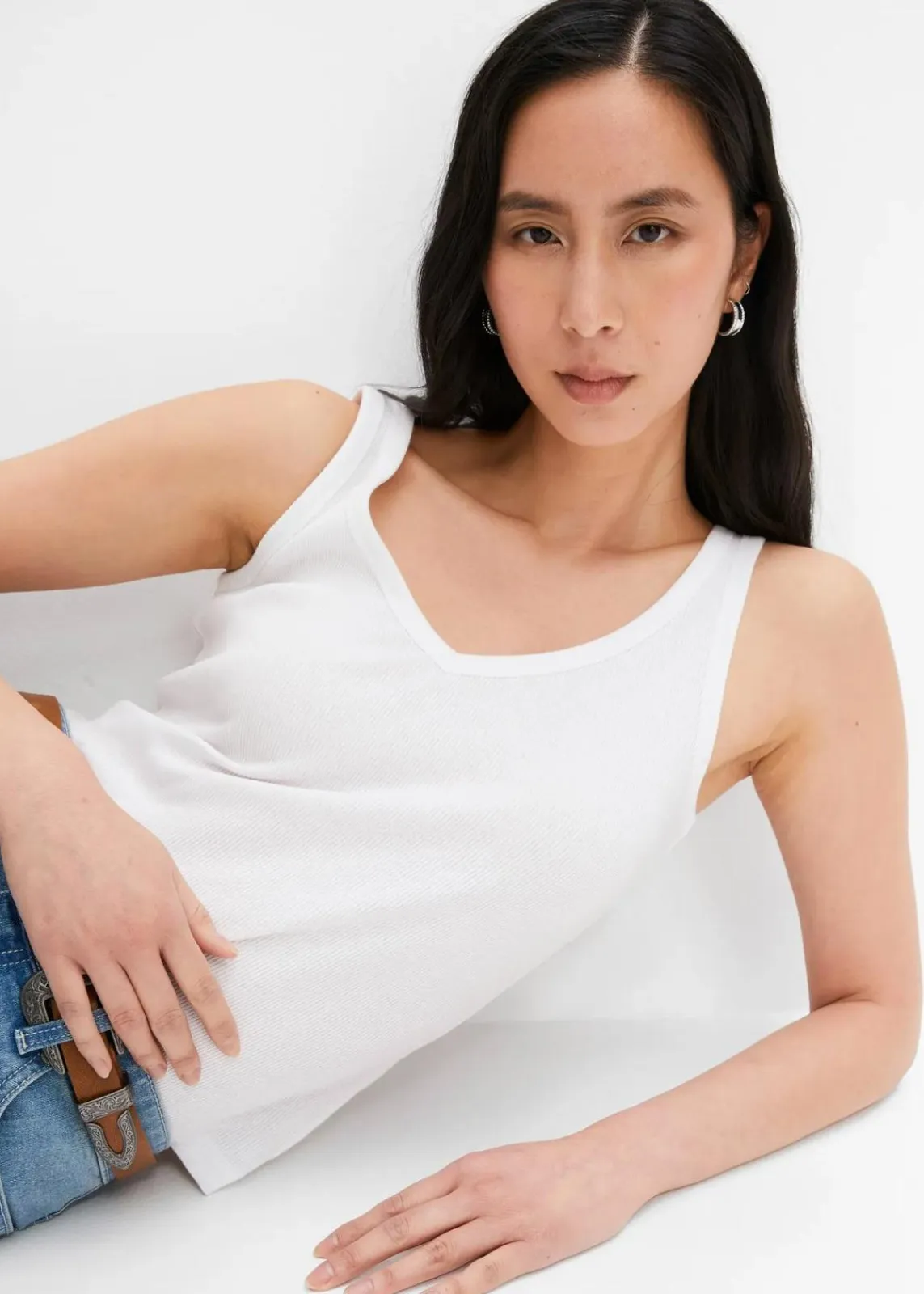 bonprix Nachhaltigere Materialien|Shirts & Tops^Ripp-Top aus reiner Bio-Baumwolle (2er Pack) weiß+schwarz