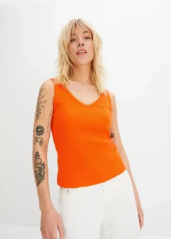 bonprix Shirts & Tops|Nachhaltigere Materialien^Ripp-Top aus reiner Bio-Baumwolle (2er Pack) dunkelorange+schwarz