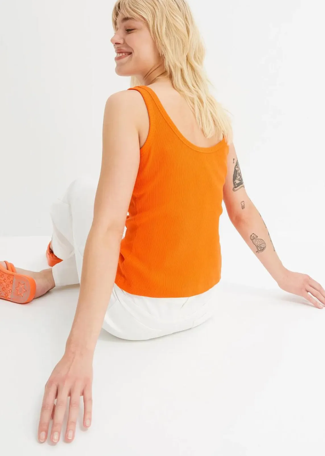 bonprix Shirts & Tops|Nachhaltigere Materialien^Ripp-Top aus reiner Bio-Baumwolle (2er Pack) dunkelorange+schwarz