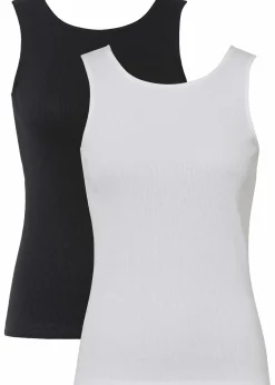 bonprix Nachhaltigere Materialien|Shirts & Tops^Ripp-Top aus reiner Bio-Baumwolle (2er Pack) schwarz+weiß
