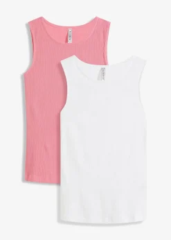 bonprix Basics|Shirts & Tops^Ripp-Top aus reiner Bio-Baumwolle (2er Pack) weiß+knallrosa