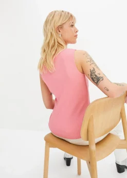 bonprix Basics|Shirts & Tops^Ripp-Top aus reiner Bio-Baumwolle (2er Pack) weiß+knallrosa