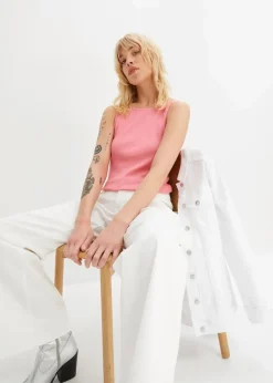 bonprix Basics|Shirts & Tops^Ripp-Top aus reiner Bio-Baumwolle (2er Pack) weiß+knallrosa