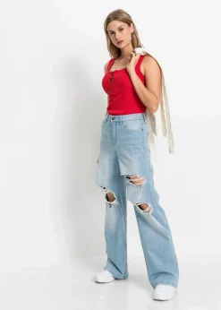 bonprix Shirts & Tops|Nachhaltigere Materialien^Ripp-Top mit Reißverschluss erdbeere