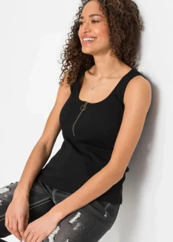 bonprix Nachhaltigere Materialien|Shirts & Tops^Ripp-Top mit Reißverschluss schwarz