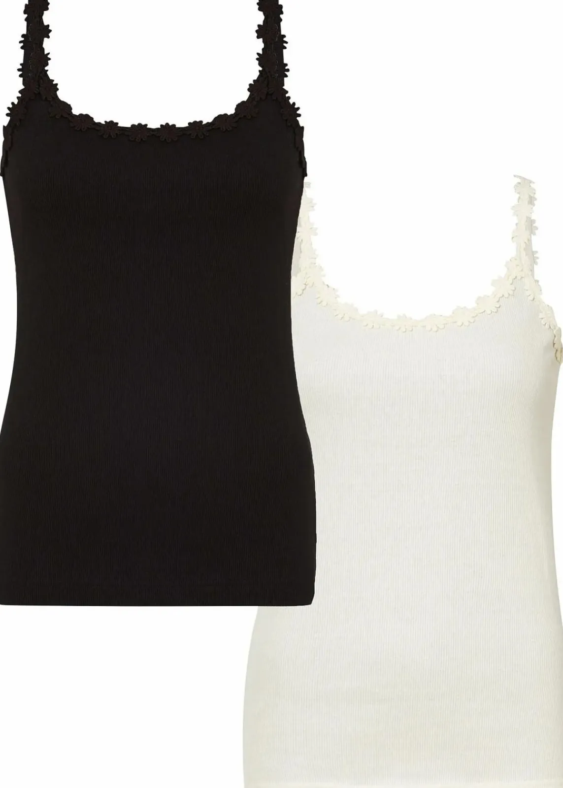 bonprix Shirts & Tops^Ripp-Top mit Spitzenborte cremeweiss+schwarz