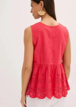 bonprix Shirts & Tops|Blusen & Tuniken^Ärmelloses Blusentop mit Schlitz und Lochstickerei rot