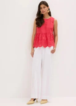 bonprix Shirts & Tops|Blusen & Tuniken^Ärmelloses Blusentop mit Schlitz und Lochstickerei rot