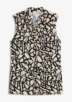 bonprix Shirts & Tops^ärmelloses Poloshirt mit Raffung schwarz/natur bedruckt