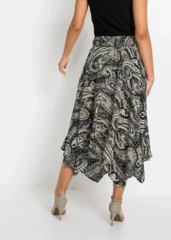 bonprix Röcke|Nachhaltigere Materialien^Rock mit asymmetrischem Saum schwarz / sandbeige paisley