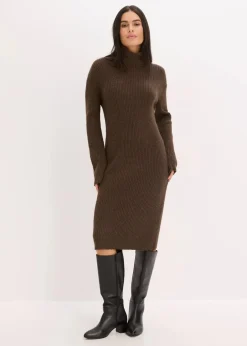 bonprix Bekleidung·Umstandsmode|Bekleidung·Pullover & Strickjacken^Rollkragen Rippstrickkleid lehmbraun