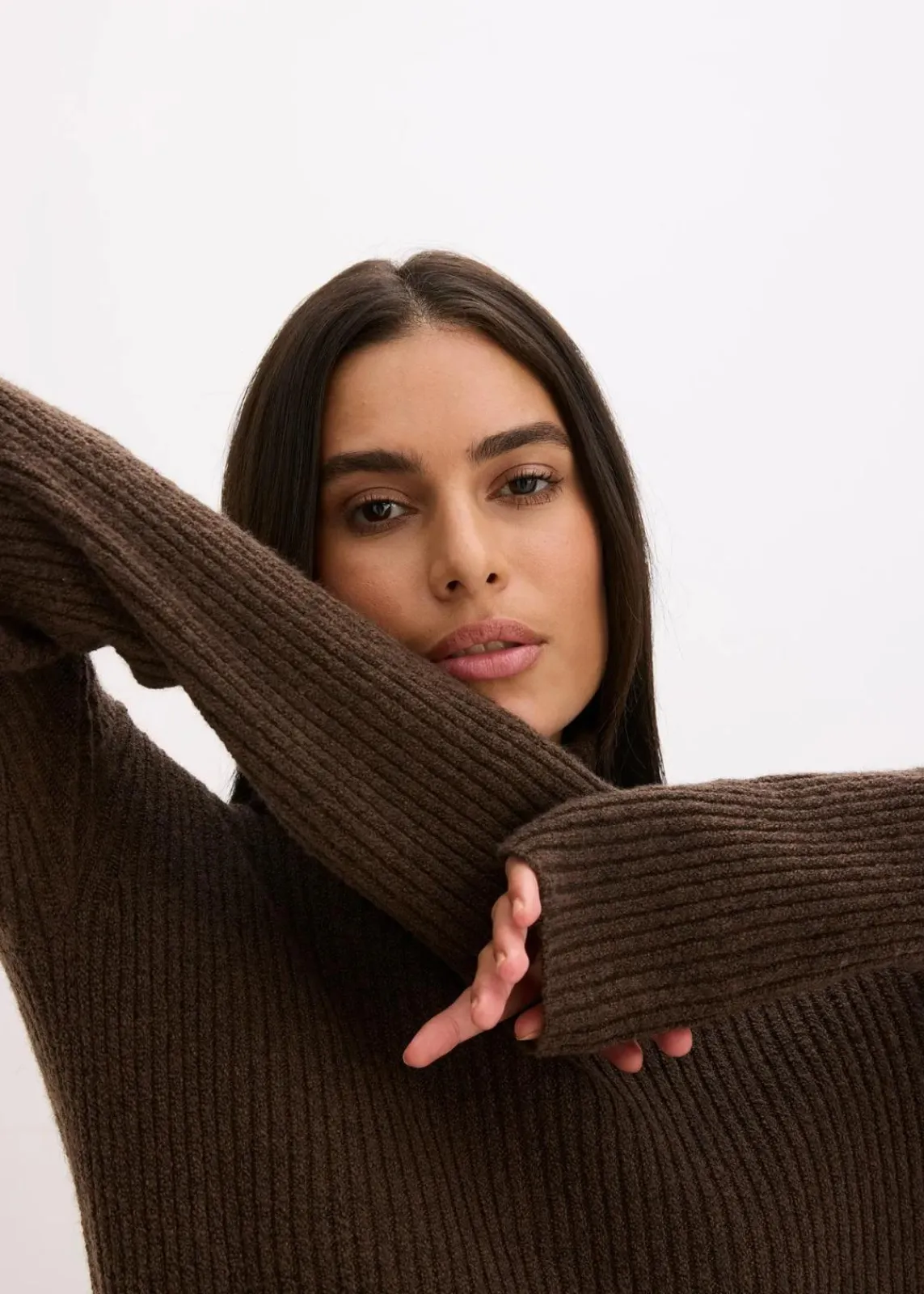 bonprix Bekleidung·Umstandsmode|Bekleidung·Pullover & Strickjacken^Rollkragen Rippstrickkleid lehmbraun
