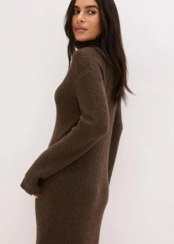 bonprix Bekleidung·Umstandsmode|Bekleidung·Pullover & Strickjacken^Rollkragen Rippstrickkleid lehmbraun