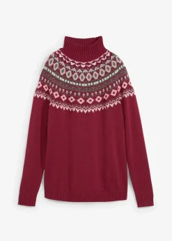 bonprix Bekleidung·Umstandsmode|Bekleidung·Jeans^Rollkragenpullover rhododendronrot norwegermuster