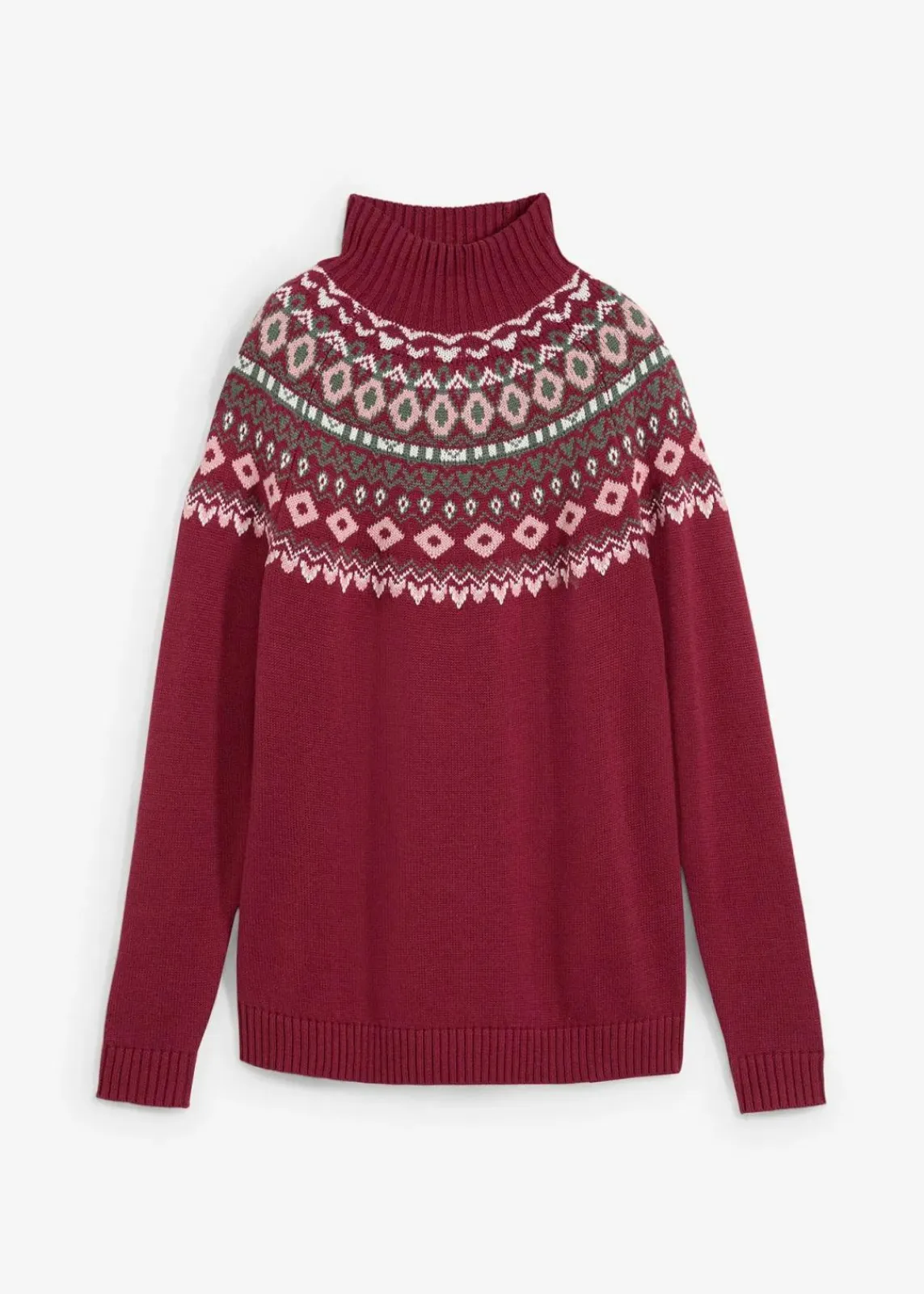 bonprix Bekleidung·Umstandsmode|Bekleidung·Jeans^Rollkragenpullover rhododendronrot norwegermuster
