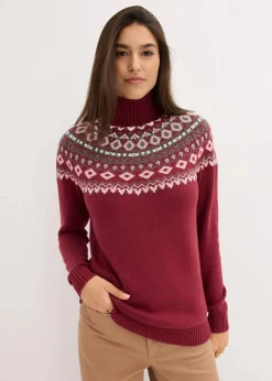bonprix Bekleidung·Umstandsmode|Bekleidung·Jeans^Rollkragenpullover rhododendronrot norwegermuster