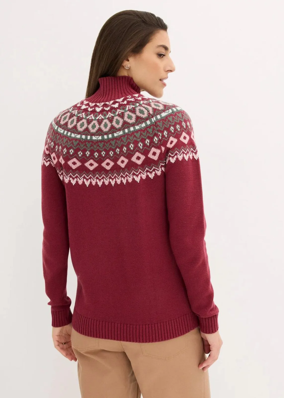 bonprix Bekleidung·Umstandsmode|Bekleidung·Jeans^Rollkragenpullover rhododendronrot norwegermuster