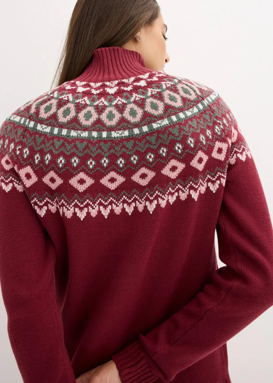 bonprix Bekleidung·Umstandsmode|Bekleidung·Jeans^Rollkragenpullover rhododendronrot norwegermuster