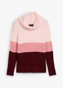 bonprix Bekleidung·Umstandsmode|Strickmode^Rollkragenpullover zartrosa/ahornrot gestreift