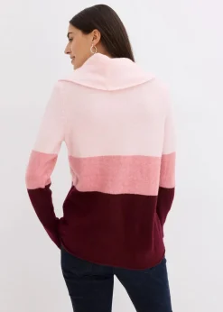 bonprix Bekleidung·Umstandsmode|Strickmode^Rollkragenpullover zartrosa/ahornrot gestreift