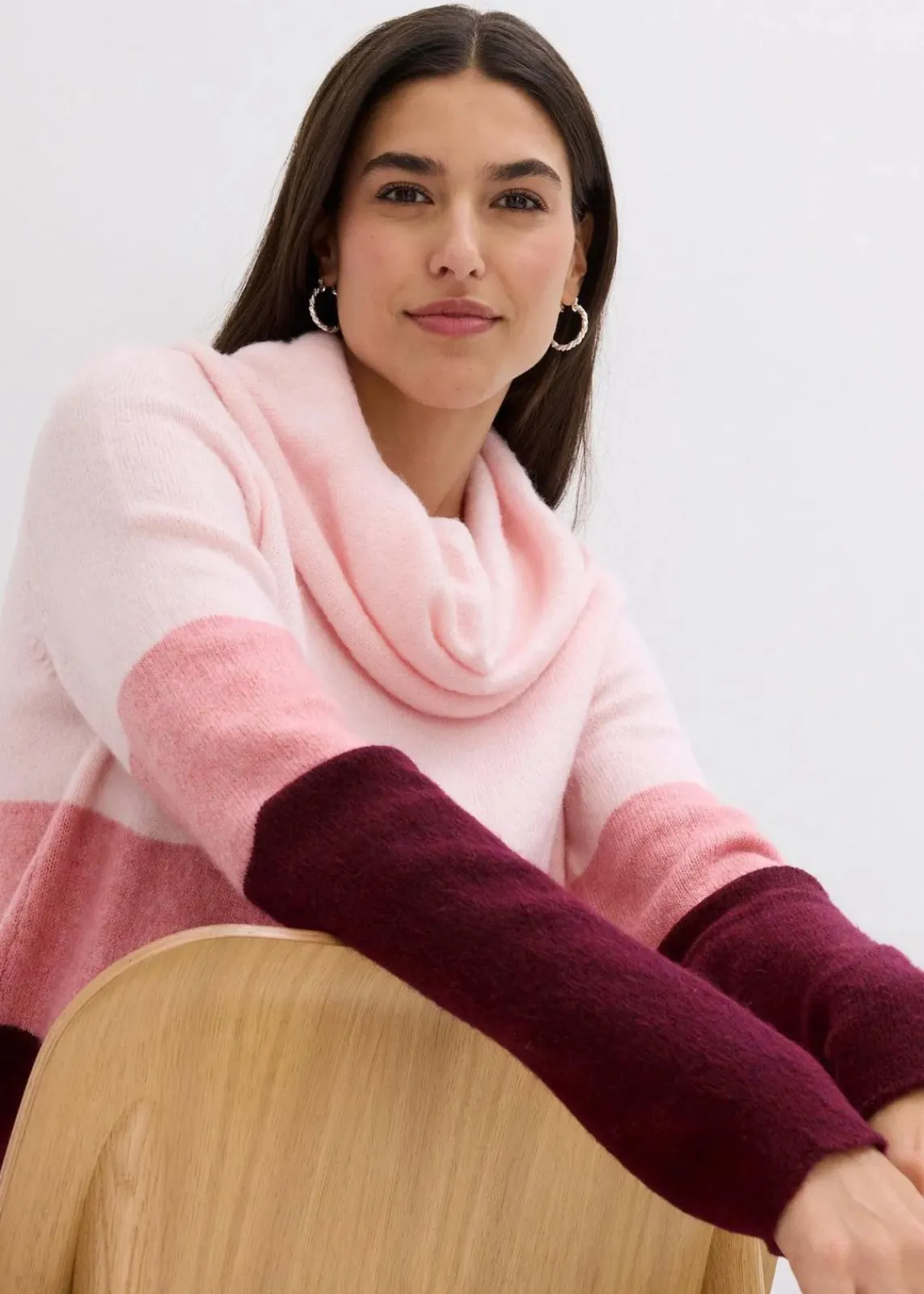 bonprix Bekleidung·Umstandsmode|Strickmode^Rollkragenpullover zartrosa/ahornrot gestreift