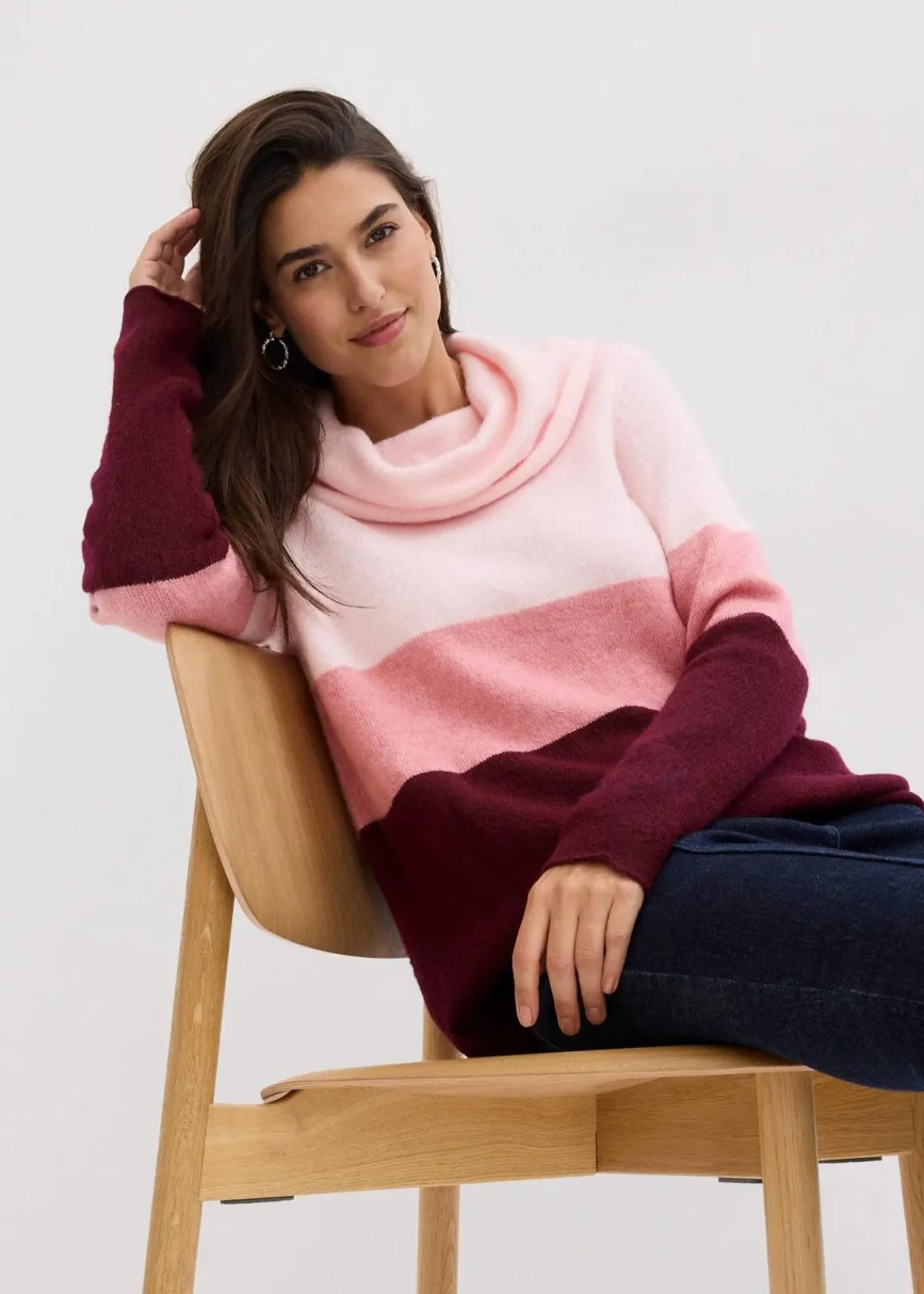 bonprix Bekleidung·Umstandsmode|Strickmode^Rollkragenpullover zartrosa/ahornrot gestreift