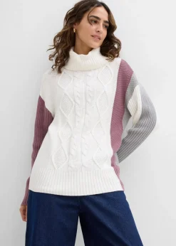 bonprix Bekleidung·Umstandsmode|Bekleidung·Jeans^Rollkragenpullover wollweiß/schattengrau/matt violett sonstige