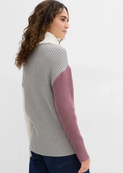 bonprix Bekleidung·Umstandsmode|Bekleidung·Jeans^Rollkragenpullover wollweiß/schattengrau/matt violett sonstige