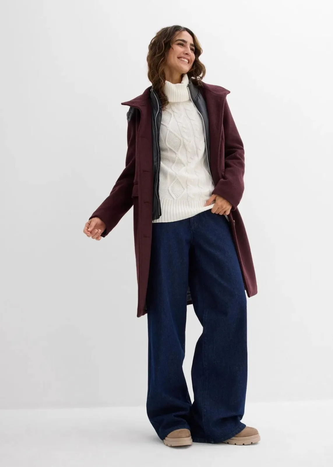 bonprix Bekleidung·Umstandsmode|Bekleidung·Jeans^Rollkragenpullover wollweiß/schattengrau/matt violett sonstige
