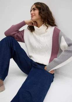 bonprix Bekleidung·Umstandsmode|Bekleidung·Jeans^Rollkragenpullover wollweiß/schattengrau/matt violett sonstige