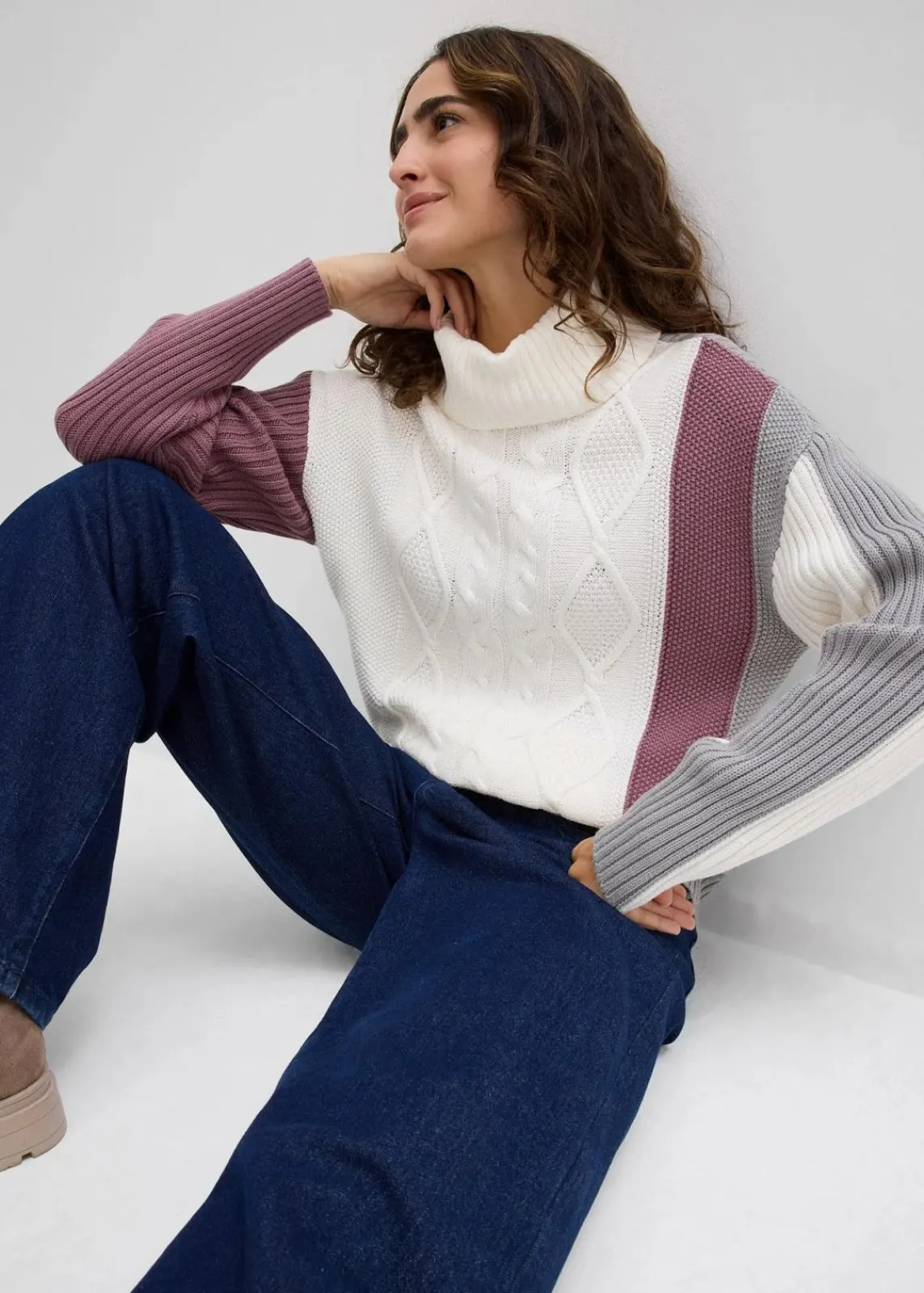 bonprix Bekleidung·Umstandsmode|Bekleidung·Jeans^Rollkragenpullover wollweiß/schattengrau/matt violett sonstige