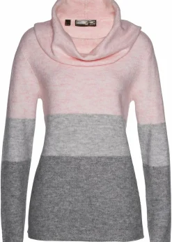 bonprix Bekleidung·Umstandsmode|Strickmode^Rollkragenpullover zartrosa/grau meliert gestreift
