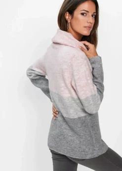 bonprix Bekleidung·Umstandsmode|Strickmode^Rollkragenpullover zartrosa/grau meliert gestreift