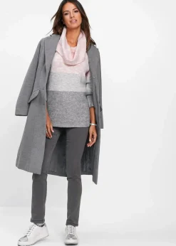 bonprix Bekleidung·Umstandsmode|Strickmode^Rollkragenpullover zartrosa/grau meliert gestreift