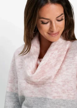 bonprix Bekleidung·Umstandsmode|Strickmode^Rollkragenpullover zartrosa/grau meliert gestreift