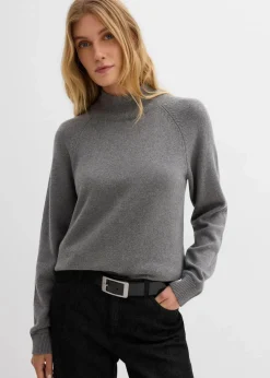 bonprix Bekleidung·Umstandsmode|Strickmode^Rollkragenpullover aus reiner Baumwolle grau meliert meliert