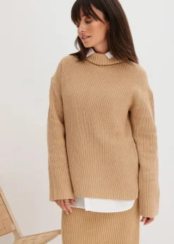 bonprix Pullover & Strickjacken|Strickmode^Rollkragenpullover aus reiner Baumwolle latte macchiato