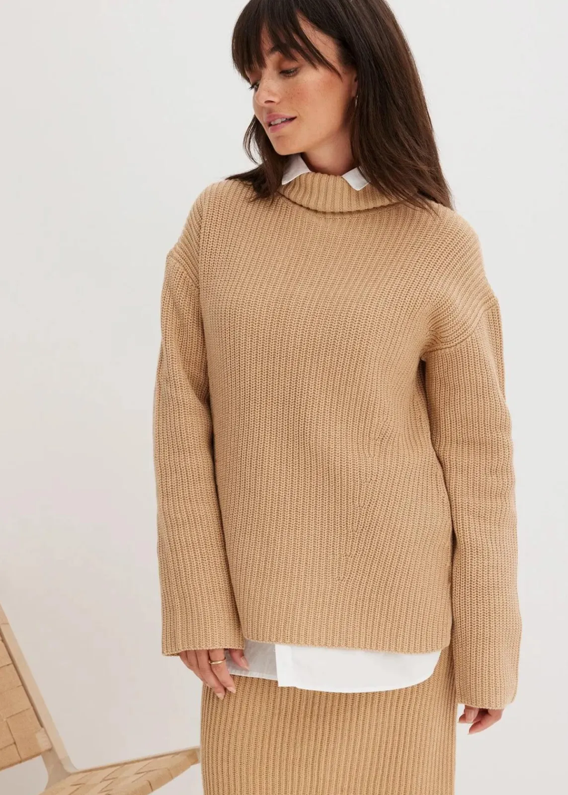 bonprix Pullover & Strickjacken|Strickmode^Rollkragenpullover aus reiner Baumwolle latte macchiato