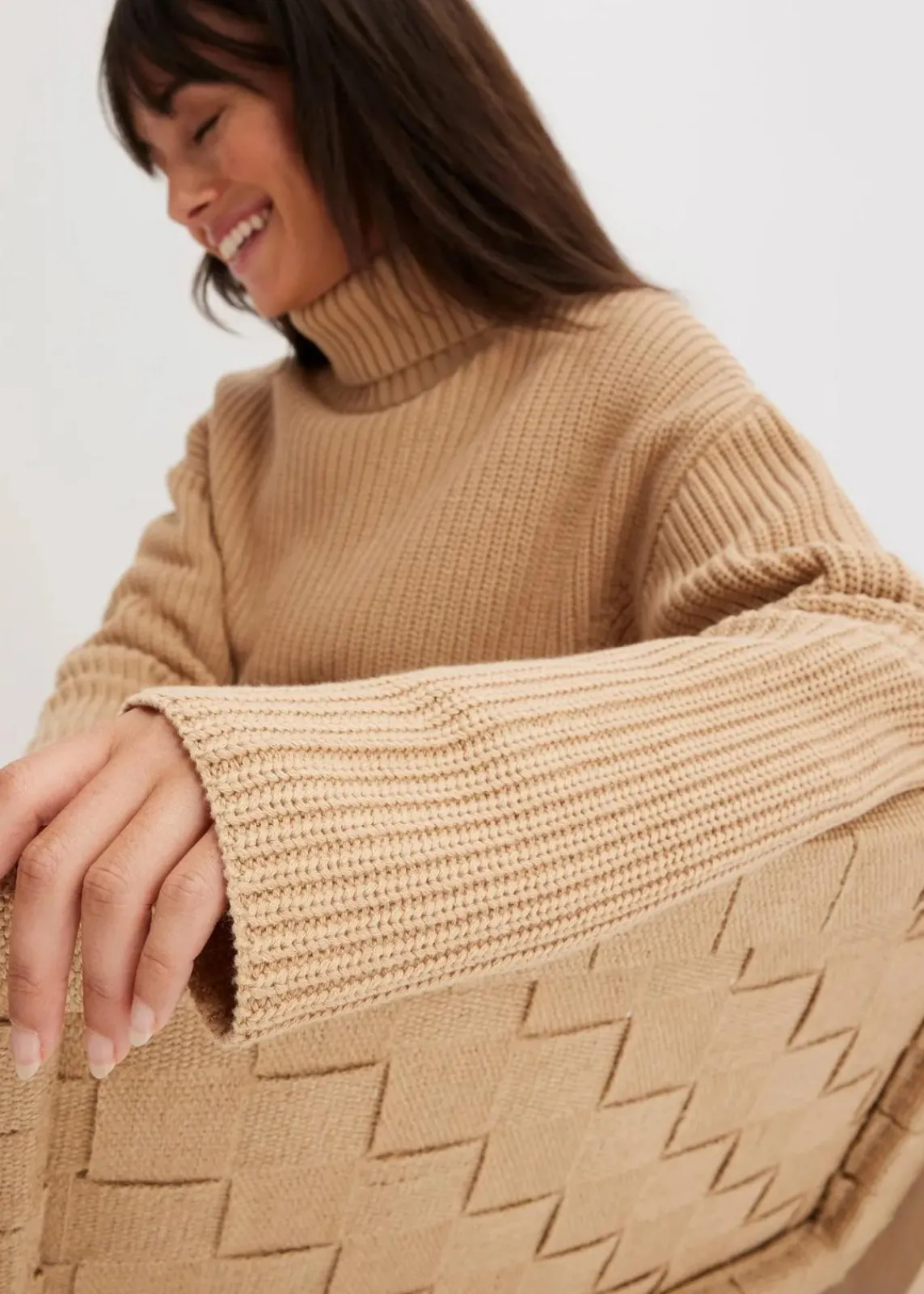 bonprix Pullover & Strickjacken|Strickmode^Rollkragenpullover aus reiner Baumwolle latte macchiato