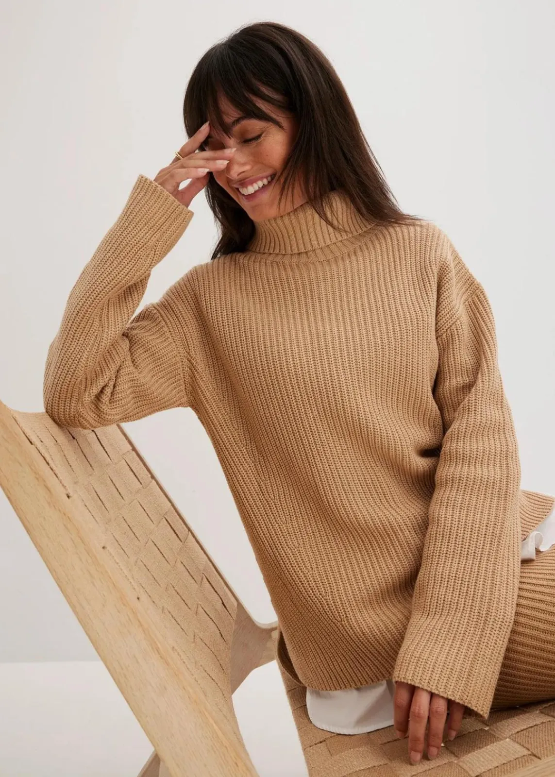 bonprix Pullover & Strickjacken|Strickmode^Rollkragenpullover aus reiner Baumwolle latte macchiato