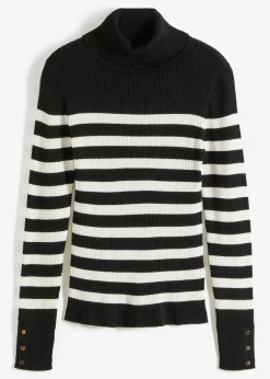 bonprix Bekleidung·Umstandsmode|Bekleidung·Jeans^Rollkragenpullover aus Viskose-Mix schwarz/wollweiß gestreift
