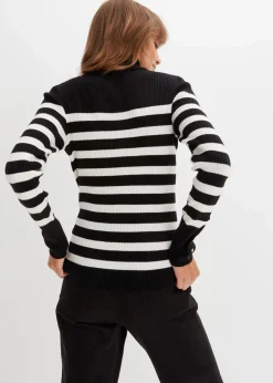 bonprix Bekleidung·Umstandsmode|Bekleidung·Jeans^Rollkragenpullover aus Viskose-Mix schwarz/wollweiß gestreift
