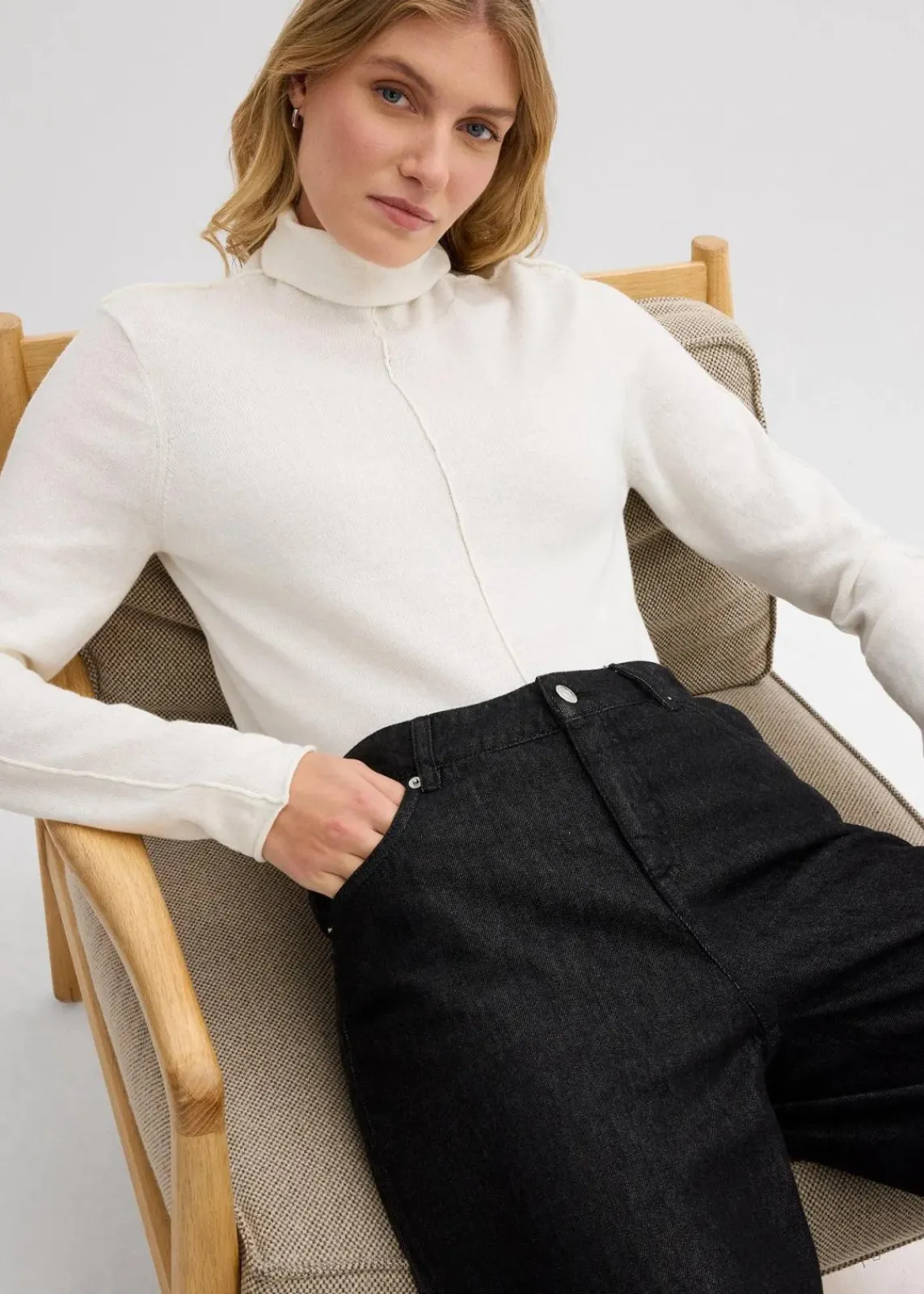 bonprix Bekleidung·Umstandsmode|Bekleidung·Jeans^Rollkragenpullover aus weichem Kaschmir-Mix wollweiß