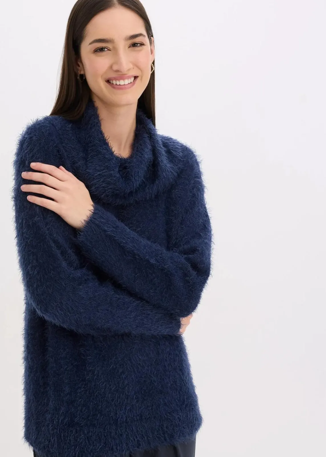 bonprix Bekleidung·Umstandsmode|Pullover & Strickjacken^Rollkragenpullover aus weichem Federgarn dunkelblau