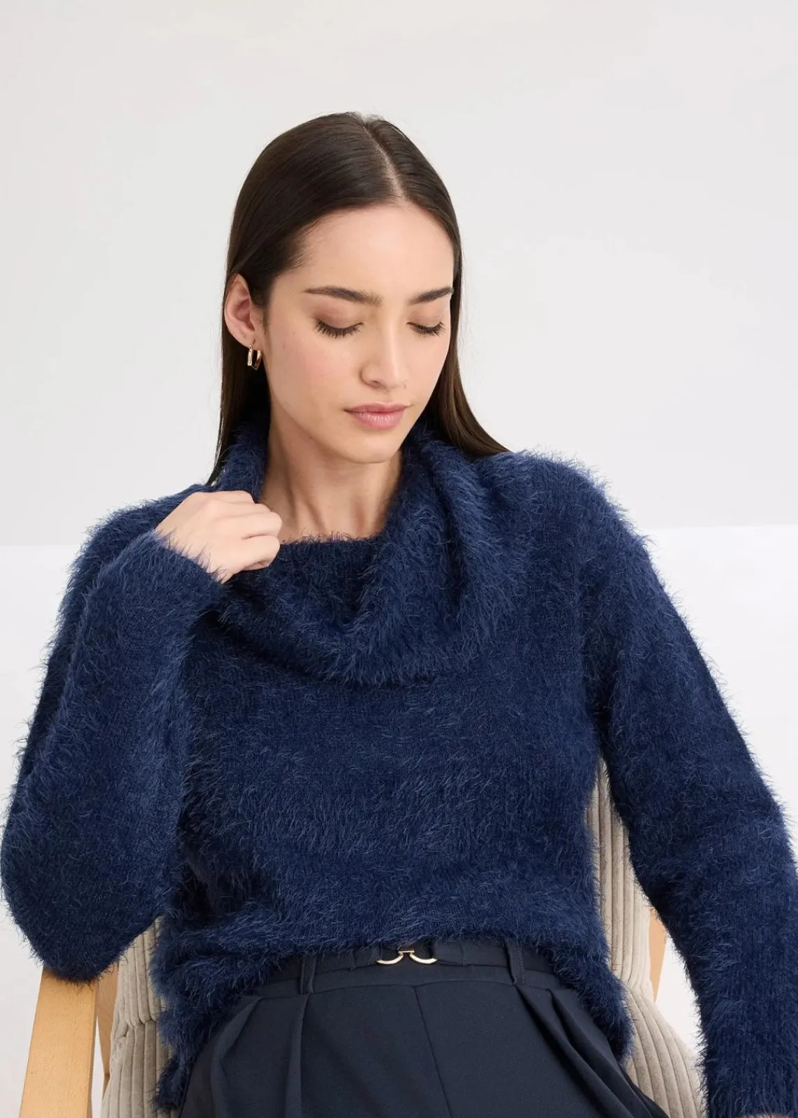 bonprix Bekleidung·Umstandsmode|Pullover & Strickjacken^Rollkragenpullover aus weichem Federgarn dunkelblau