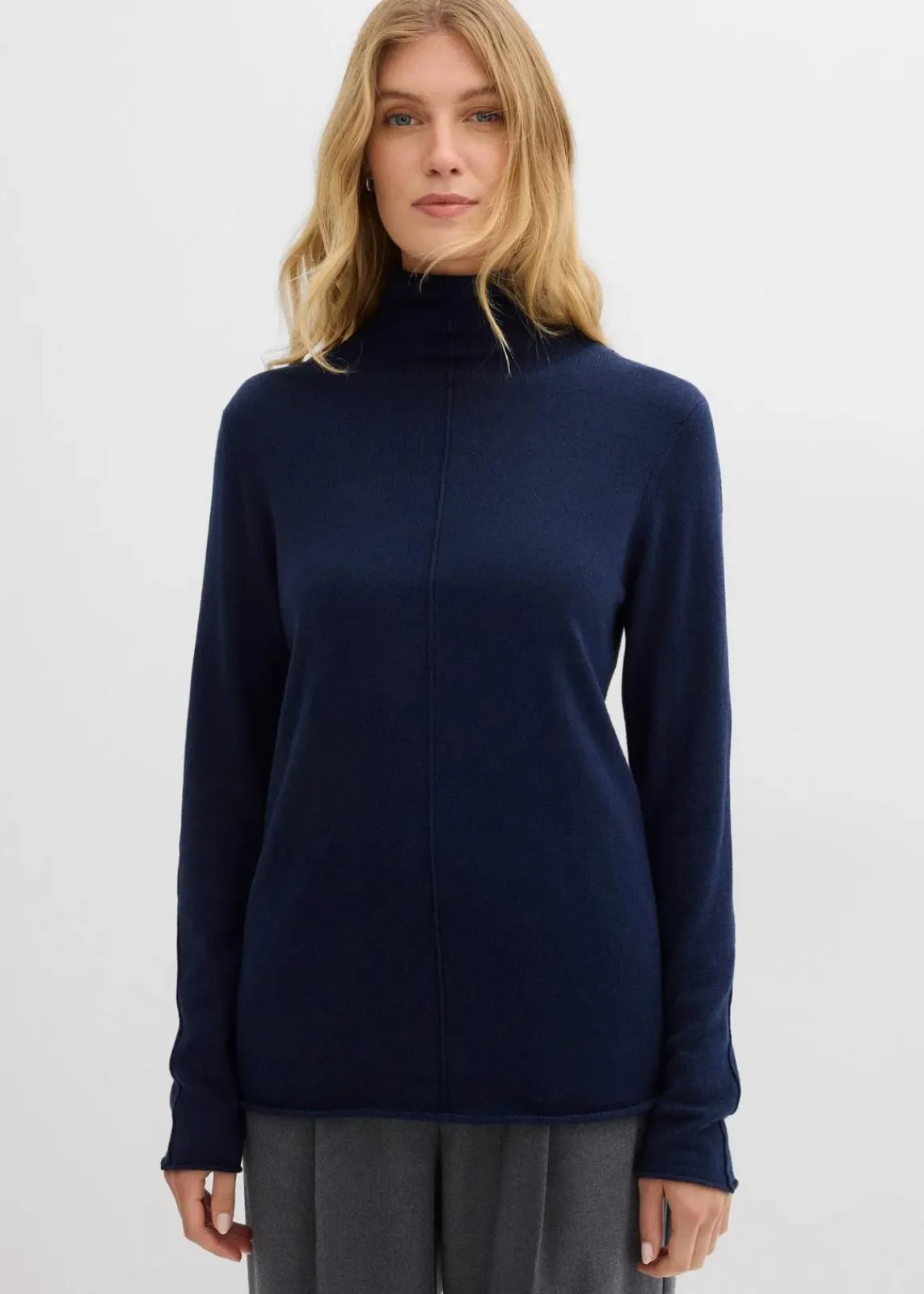 bonprix Pullover & Strickjacken|Strickmode^Rollkragenpullover aus weichem Kaschmir-Mix dunkelblau