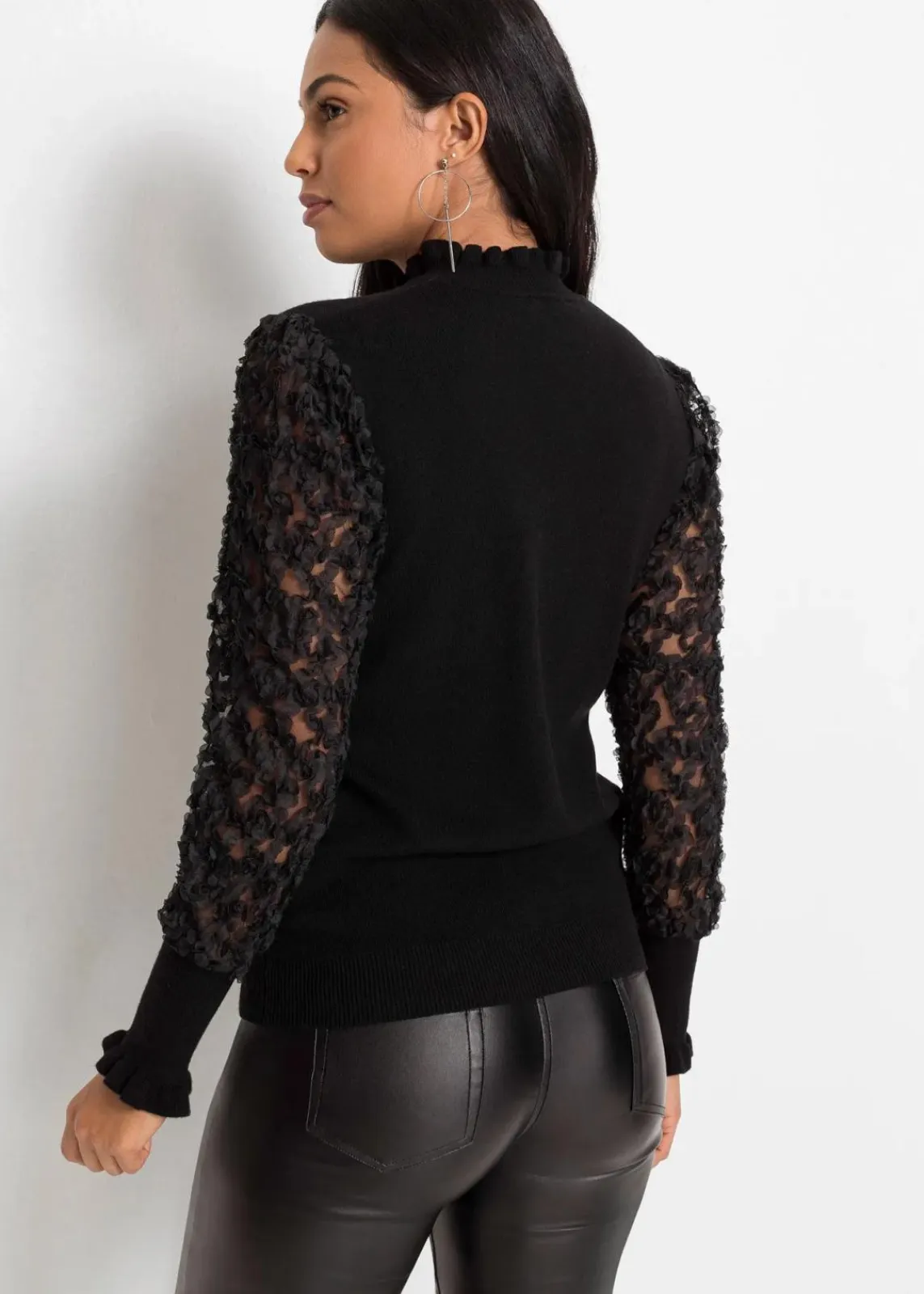 bonprix Bekleidung·Umstandsmode|Strickmode^Rollkragenpullover mit dekorativen Chiffonärmeln schwarz