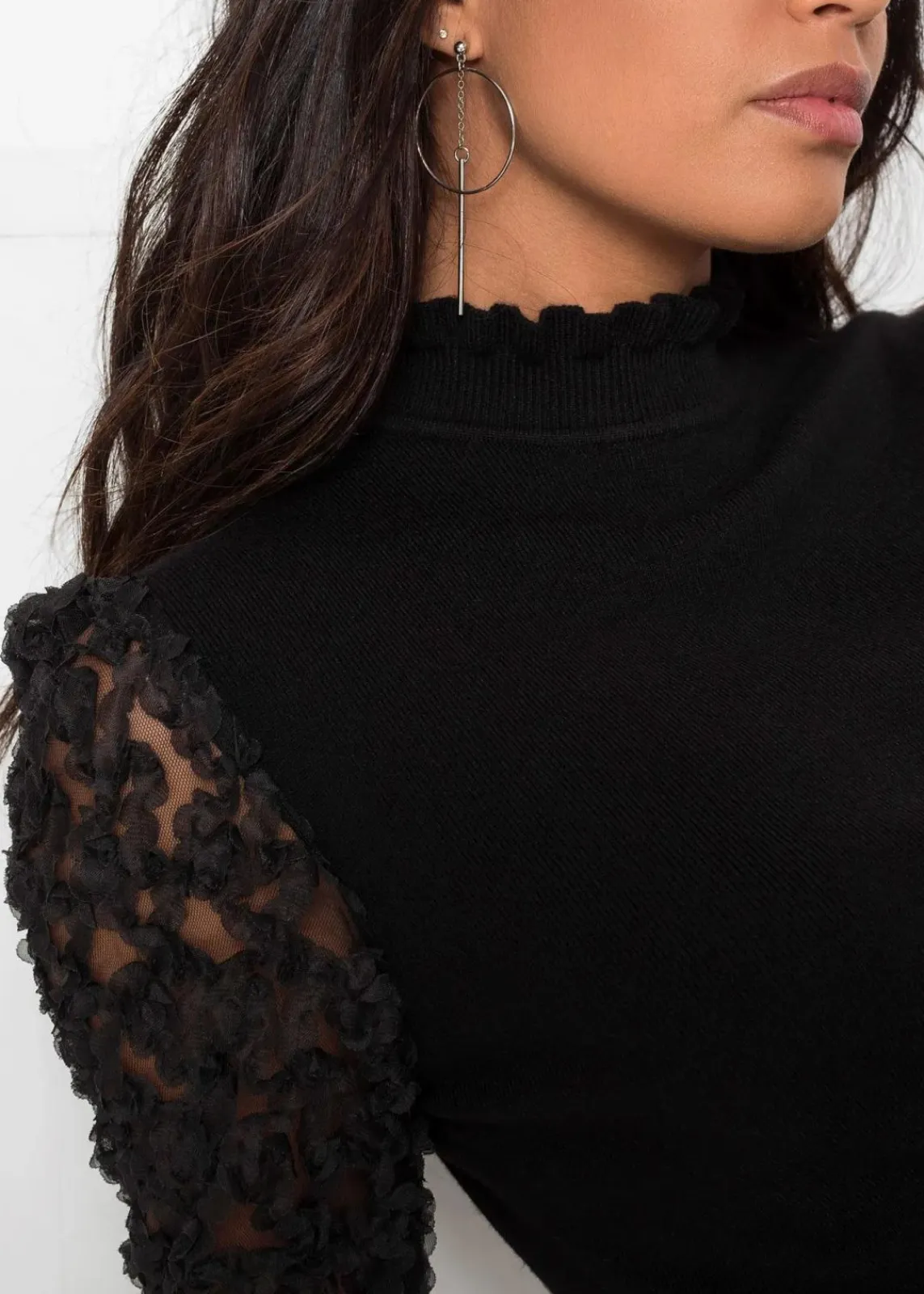 bonprix Bekleidung·Umstandsmode|Strickmode^Rollkragenpullover mit dekorativen Chiffonärmeln schwarz